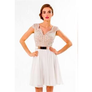 NWT Terani Couture Beaded Ivory and Nude dress. Size 12. Some minor repairs.